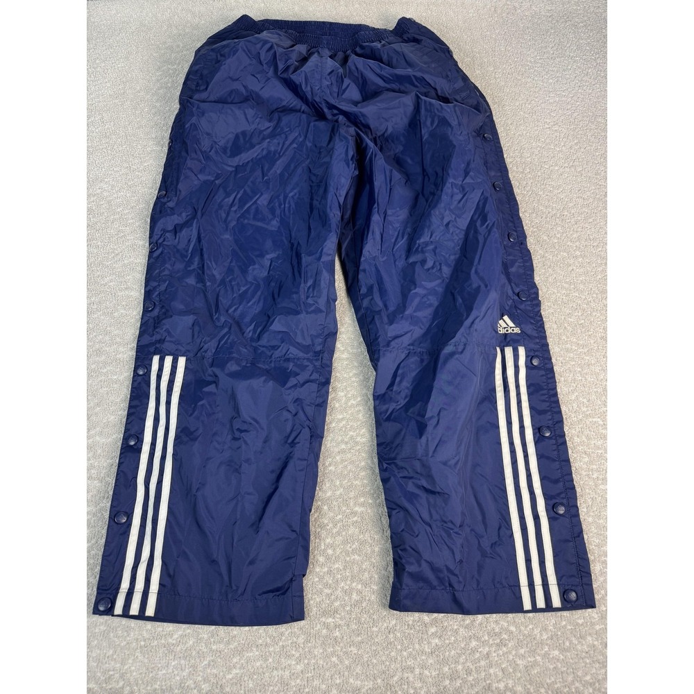 Adidas Tearaway Track‎ Pants Mens Large Blue Snap Side 3 Stripe Lined Athletic
